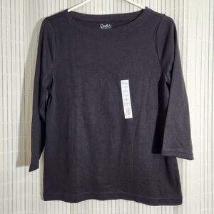 Croft Barrow Blouse Women Size Small 3/4 Sleeve Black 100% Cotton